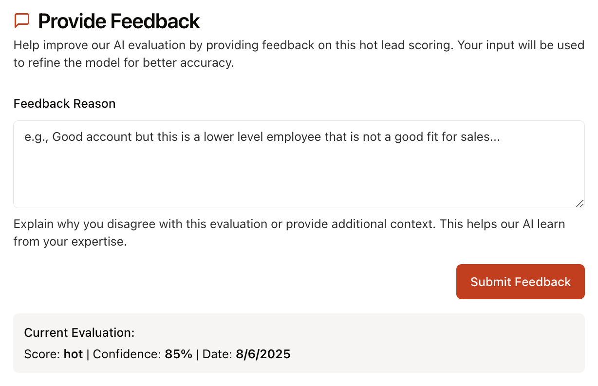 Lead Score Feedback Interface